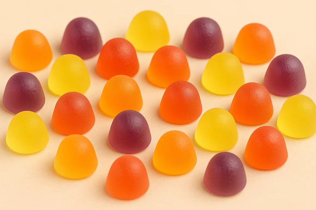 Assorted punchies protein gummies in bright colors, healthy and appealing for kids.